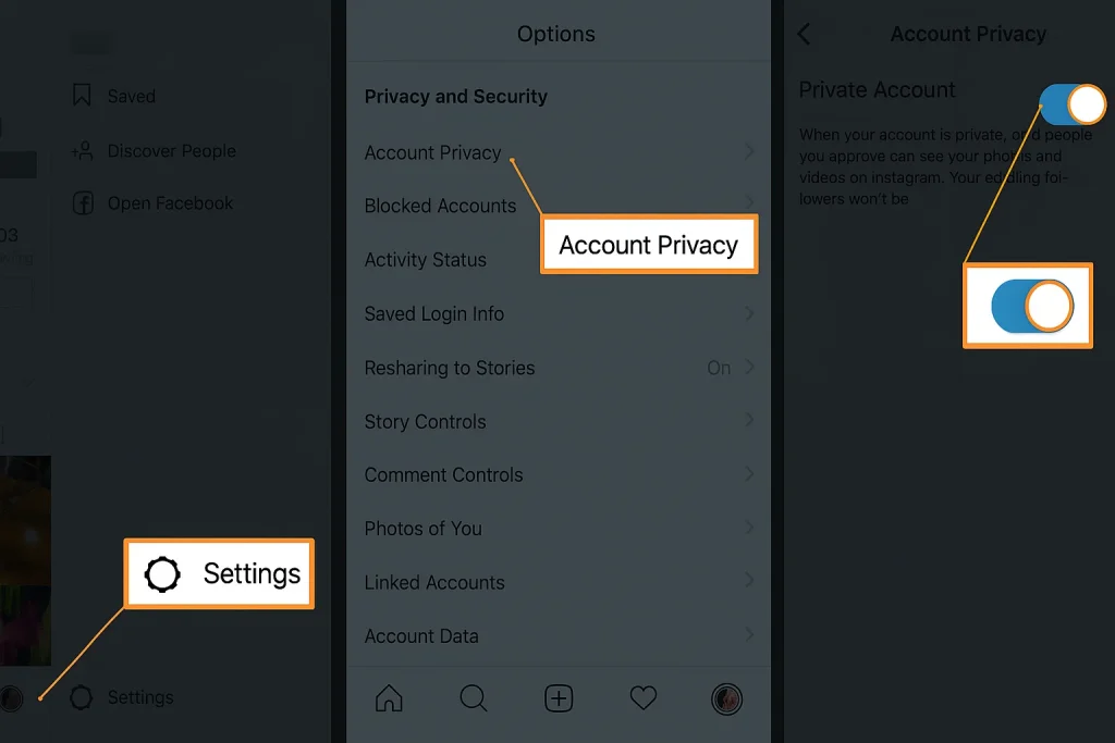 Switching Instagram account to private